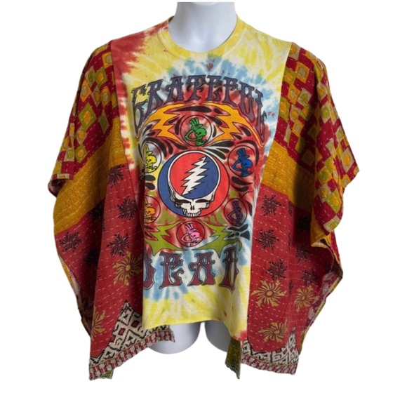 Grateful Dead Tops - Grateful Dead Boho Upcycled T-shirt with Kantha Sleeves Size XL